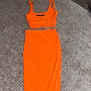Naked Wardrobe orange top & midi skirt set